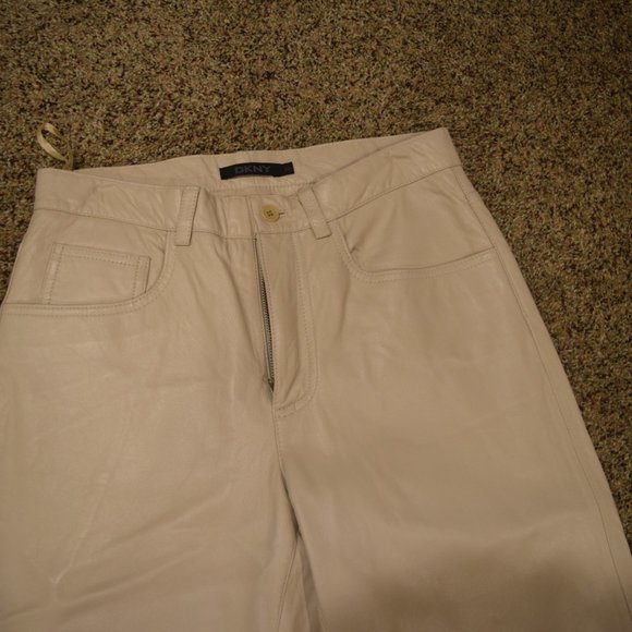 WOMENS DKNY TAN/BEIGE LEATHER PANTS - Picture 3 of 4